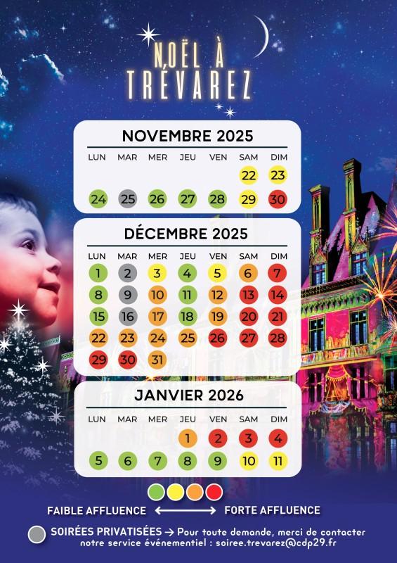 Calendrier prévisionnel d'affluence de Noël à Trévarez